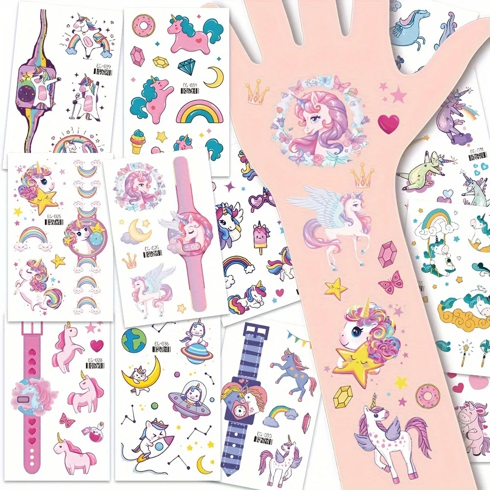 Tatuaggi Temporanei Unicorn Glitter Per Ragazze - 110 Pezzi Per Feste Compleanno E Bomboniere - Foto 4