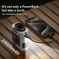 20000mAh Outdoor Portable Waist Fan Hanging Neck Fan Strong Wind with Power Bank LED Lighting for Sports Courier Outdoor Working 2
