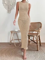 Fashionable and elegant hollow out dress with round neck and waist clip skirt, sleeveless slim fit woolen dress for women - Image 5