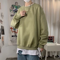 Harajuku Sweatshirts Men’s 2022 Autumn Korean Solid Color Fleece Oversized Pullovers Casual O Neck Basic Tops Hip Hop Streetwear 1