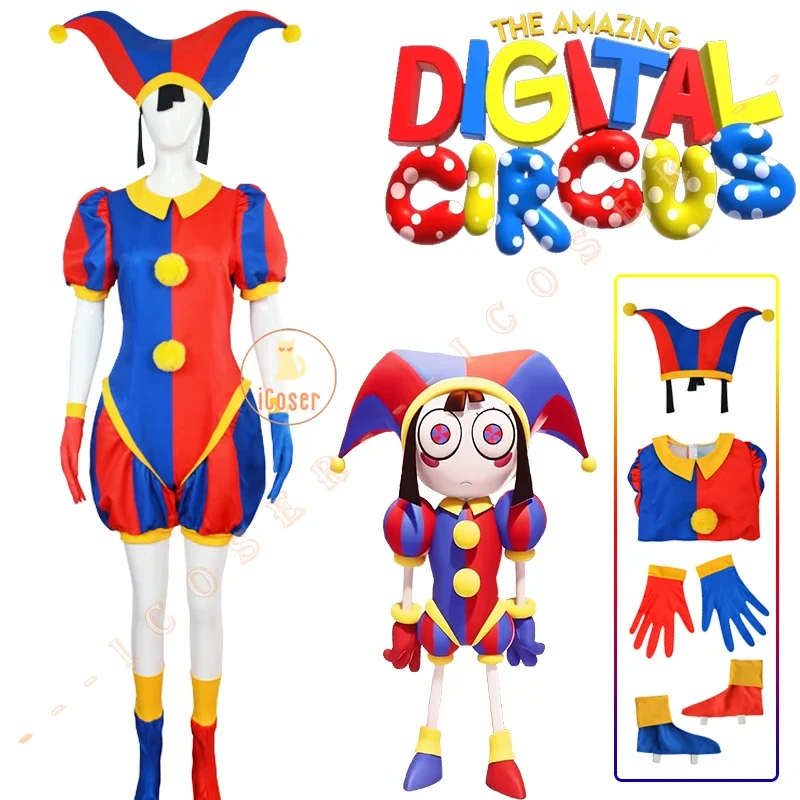 

IN STOCK The Amazing Digital Circus Pomni Cosplay Costume Uniform Jumpsuit Hat Bodysuit Human for Adult Kids Costume Cartoon Cos