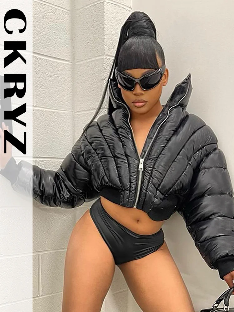 

Ladies Autumn Long Sleeve High Neck Zipper Crop Coat Top For Women New Fashion Winter Warm Night Club Streetwear Y2K Fall Outfit