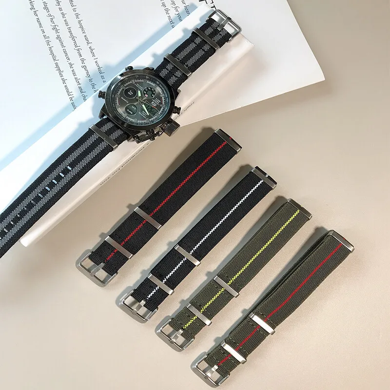 20mm 22mm Elastic Strap French Troops Parachute Bag Watchband  Zulu Elastic Nylon Belt Watch Strap Bracelet Military Watch Band