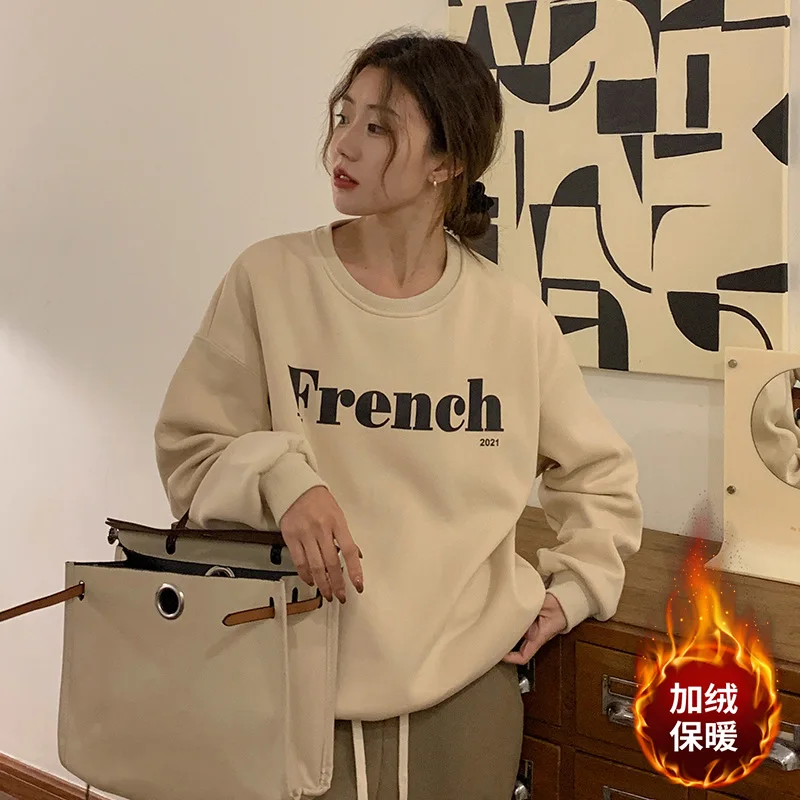 2023 Spring Autumn Sweatshirt Women New Fashion Original Design Fleece Sweatshirt Loose Long Sleeve O-neck Clothes