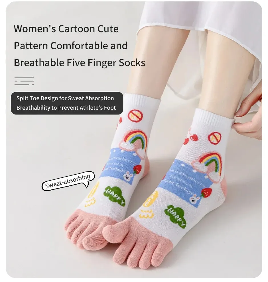 Cotton Mid Calf Socks Women's Four-season Mid-tube Fruit Letter Slogan Bear 3 Pairs