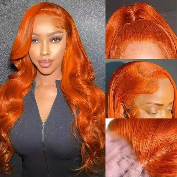 Ginger Body Wave13x4 HD Transparent Lace Front Wigs Human Hair Orange Colored Lace Front Wig for Women 200% 350 Color Frontal 4