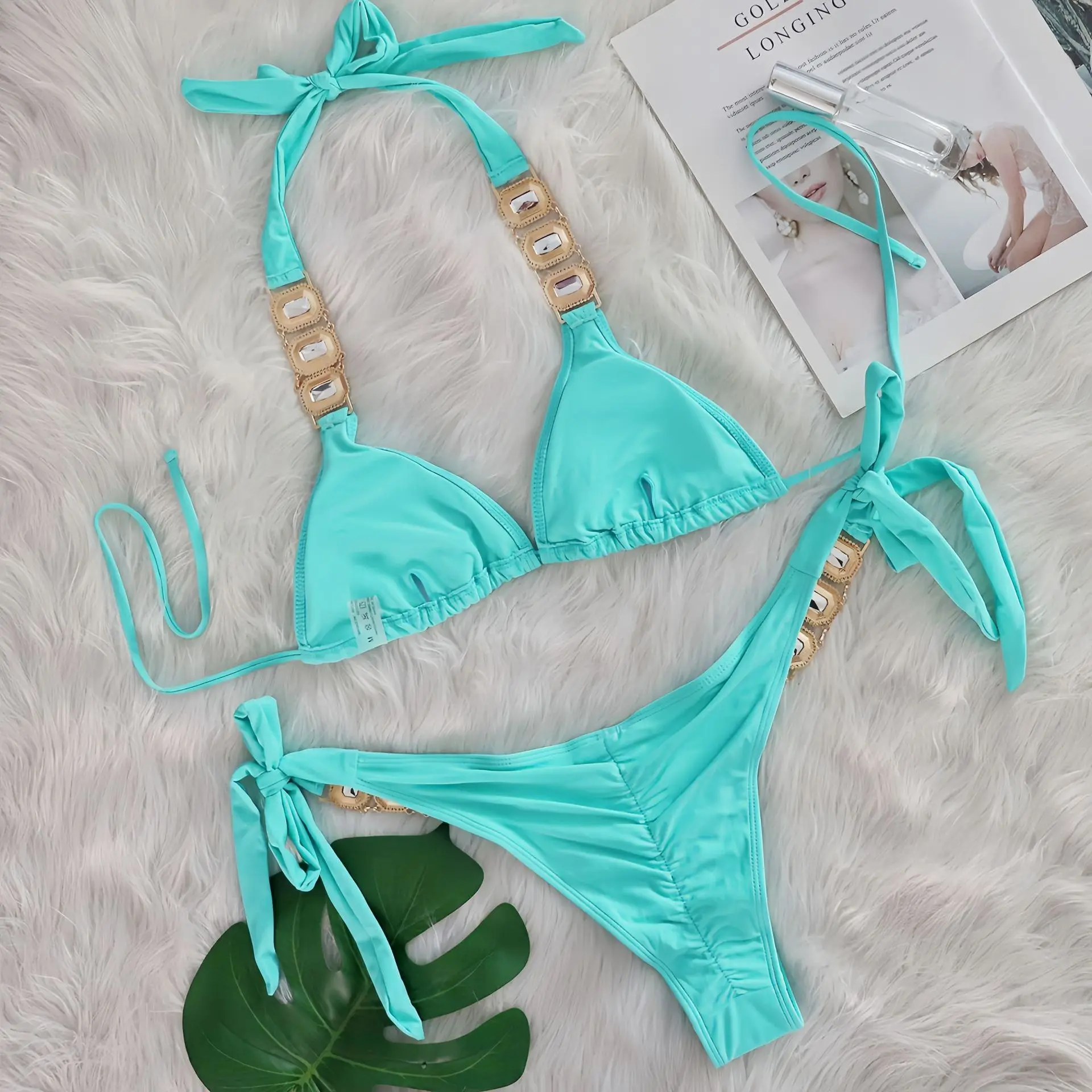 Rhinestone String Bikini - Womens Sexy 2 Piece Swimsuit for Beach Vacation