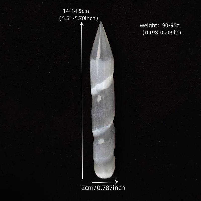 Punta Di Cristallo Di Selenite Naturale - Altezza 12 Cm, Larghezza 3 Cm, Per Chakra Corona