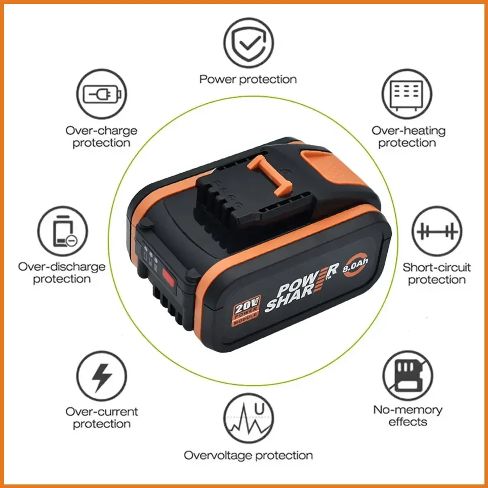 Rechargeable Battery For worx 20V 8.0Ah Lithium battery WA3553 WA3551 WA3553.1 WA3570 for All WORX Electric and Garden Tools