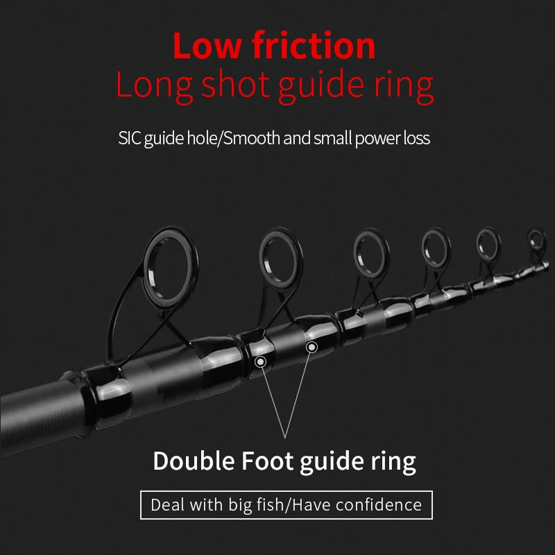 2.4m Telescopic Fishing Rod Spinning Fishing Pole High Carbon Fiber Black  Lure Weight 30-180g Line Weight 15-50LB Fishing Tackle