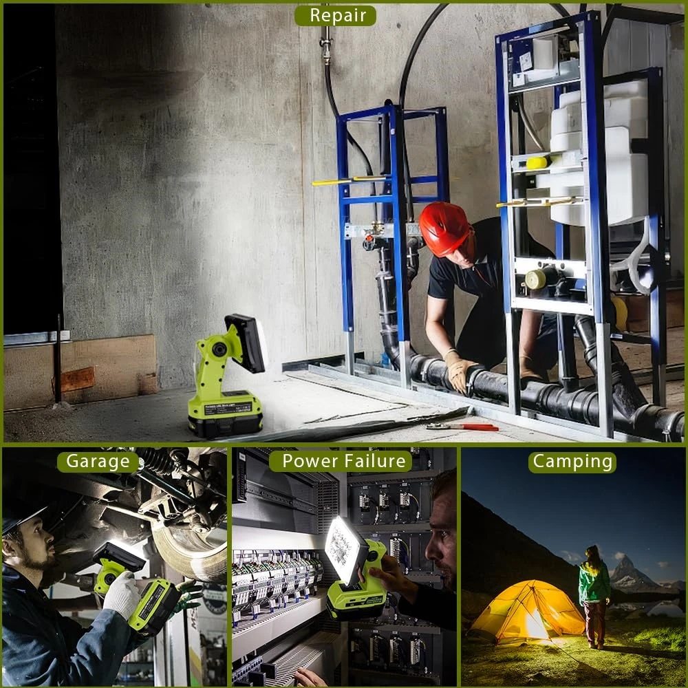 Cordless Led Work Light Compatible with Ryobi 18V Battery Rechargeable Jobsite L