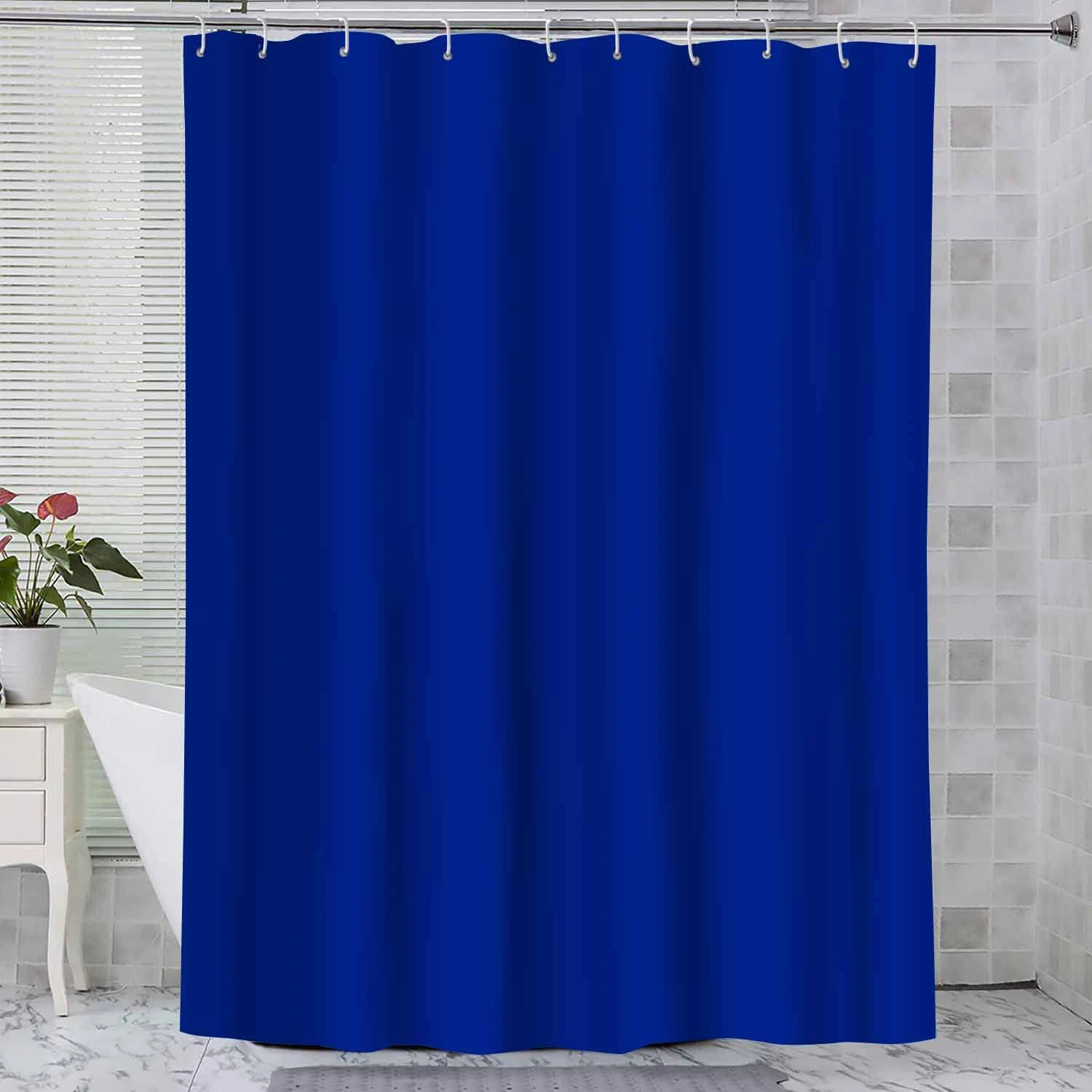 Shower Curtains Blue Solid Color Thickened Waterproof Upgraded PVC Shower Curtain 180 X 200 cm 12 hooks