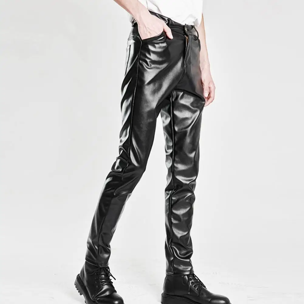 Men Faux Leather Pants Slim Fit Elastic Glossy Streetwear Hip Hop Club Pencil Pants Club Men Pu Leather Motorcycle