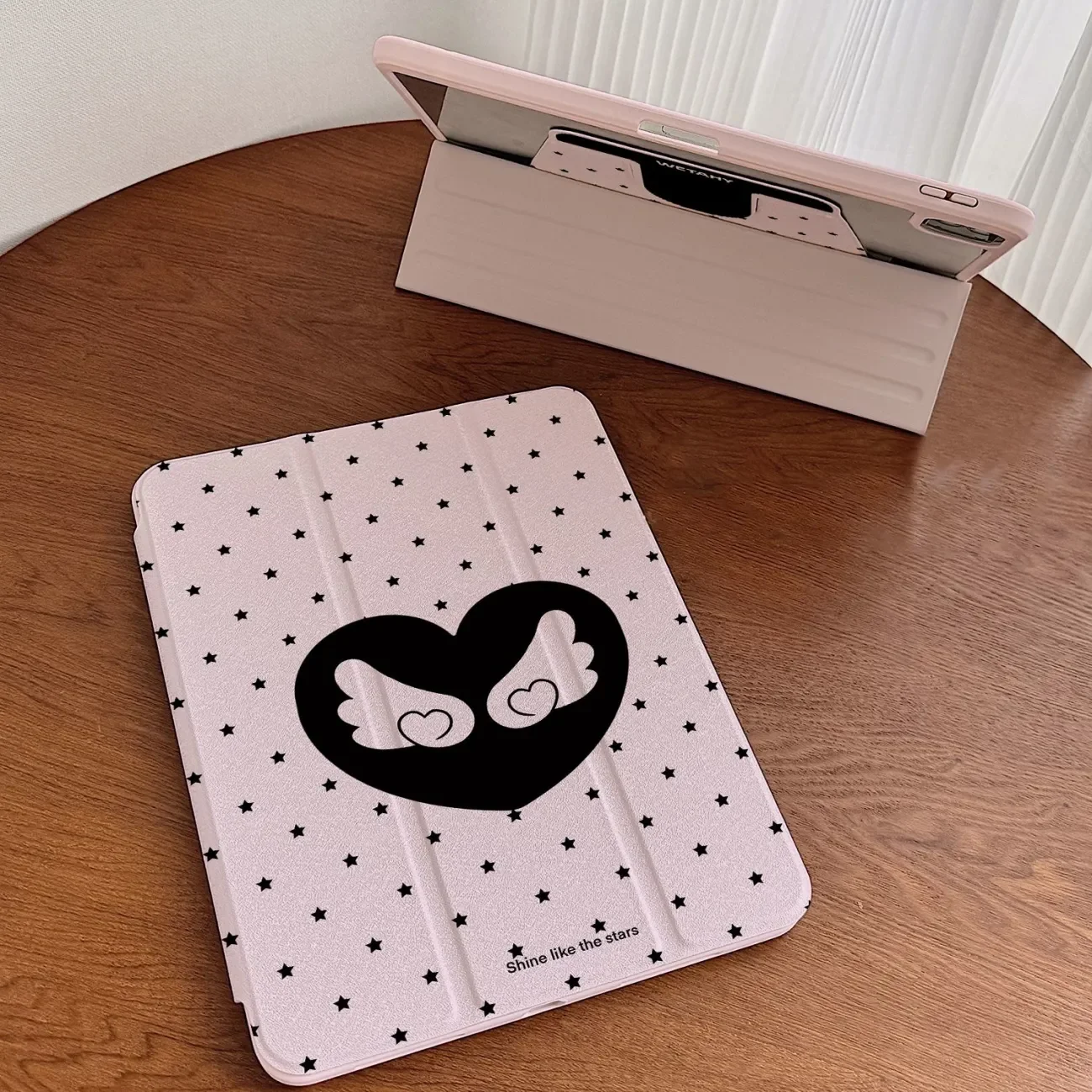 Pink Angel Wing Polka Dot Rotating Tablet Case with Pen Holder