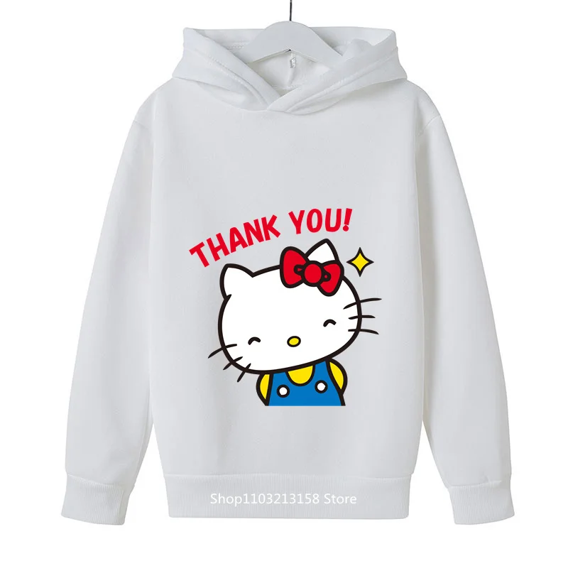 

2024Hello Kitty new children's sports hoodie Cava Sanrio teenage boys and girls round neck fashion anime casual clothing