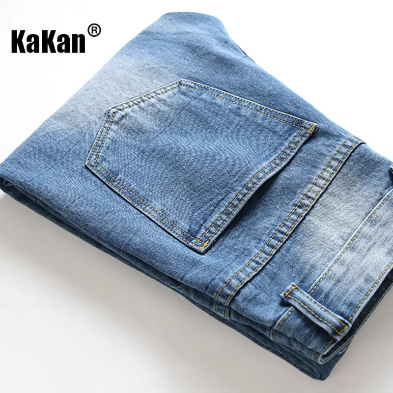 Kakan - European and American New Blue Distressed Jeans for Men's Wear, Worn Out Washed Casual Straight Length Jeans K36-346