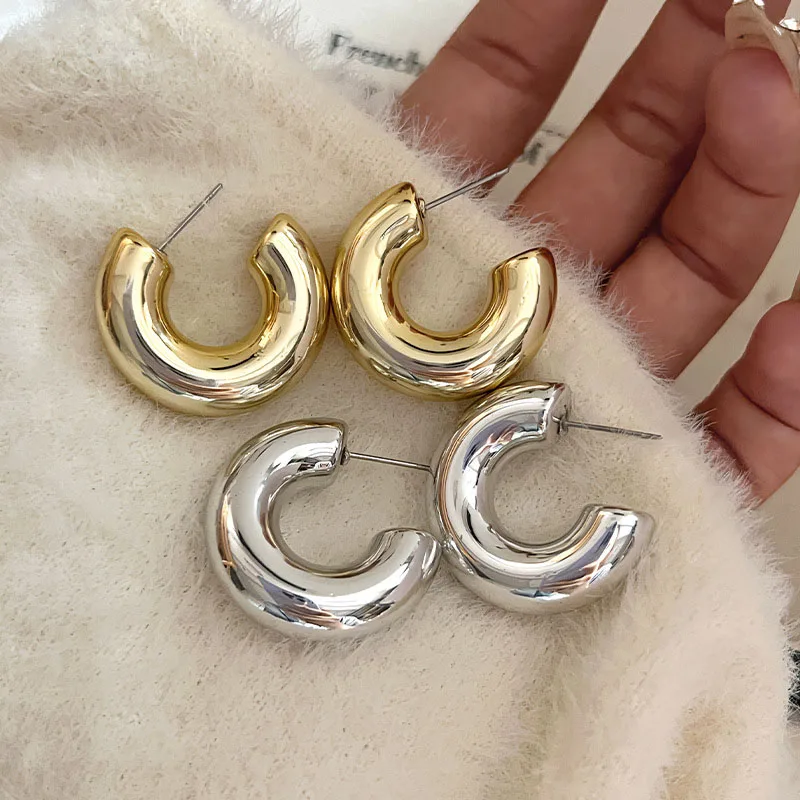 Chic Geometric Chunky Metal Hoop Earrings