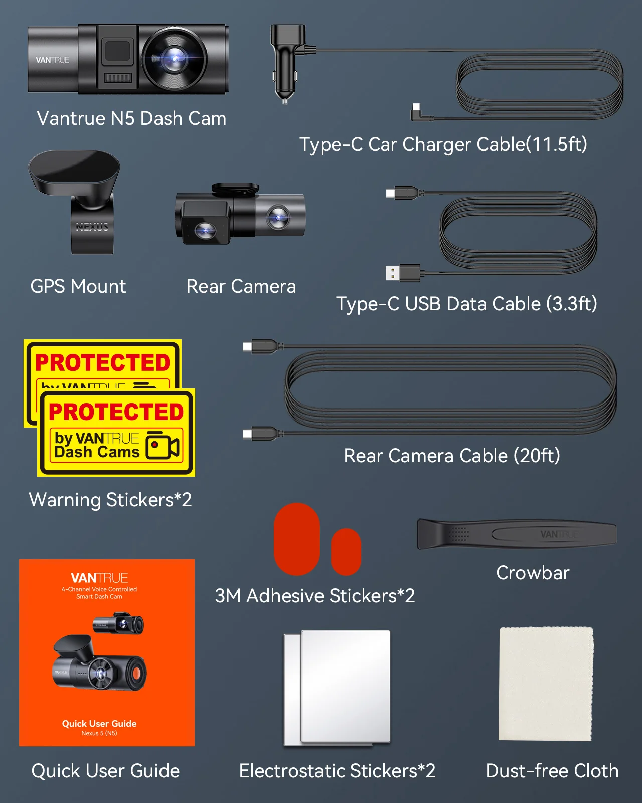 Vantrue 360° Dash Cam WiFi 2.7K Black Box Android IOS APP 5GHz GPS Parking Sensors 4 way Camera for Car  DVR  Camera for Vehicle images - 6