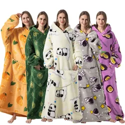 Super Long Hoodies Sweatshirt Giant TV Blanket with Sleeves Cute Animal Oversized Warm Fleece for Adults and Kids Throw Blankets