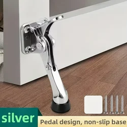 Premium Kickdown Door Stopper with Height - Adjustable Rubber Tips (1Pc Silver)