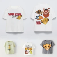 Simba Cartoon Pattern T-shirt Summer Boy Clothing Short Sleeved Tops Children's Clothes Loose Casual Tees Crewneck Kids T Shirts 1