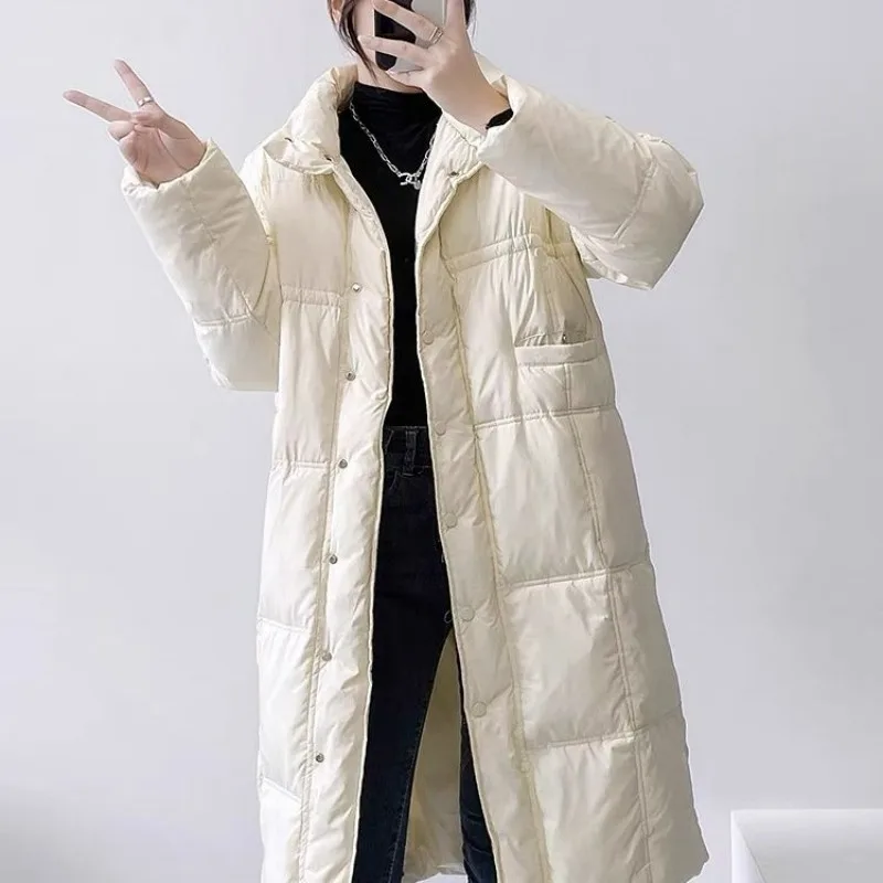 2023 New Women Down Jacket Winter Coat Female Mid Length Version Parkas Loose Fashion Outwear Leisure Time Versatile Overcoat