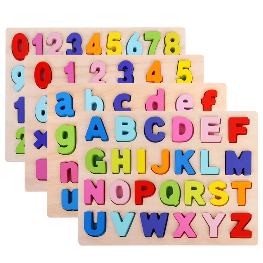 ivolks Wooden Alphabet Puzzles Board ABC Upper Case Letter and Number for Kids Ages 2 3 4 5 and Up 3 Pcs Ideal for Early Educational Learning Puzzle Toys