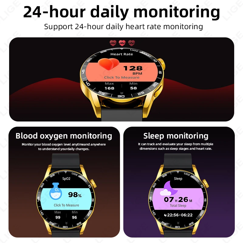 LIGE Smart Watch Fitness Sports IP68 Waterproof Heart Rate Monitor Bluetooth Call Watch Voice Assistant Smartwatches Women Men's