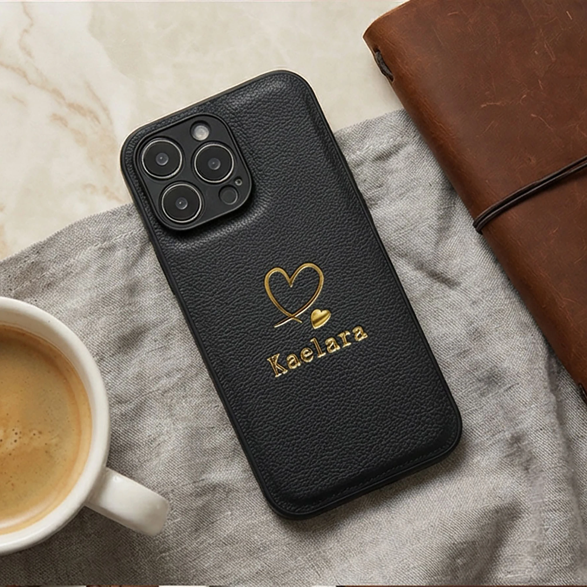 Custom Name Luxury Faux Leather Case for iPhone 17 16 thumbnail 5