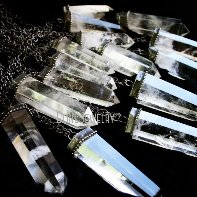 10pcs Massive Clear Quartz Polished Point Tower Necklace Women Big Crystal Obelisk Talisman Gothic Layering Goth Gothic Jewelry