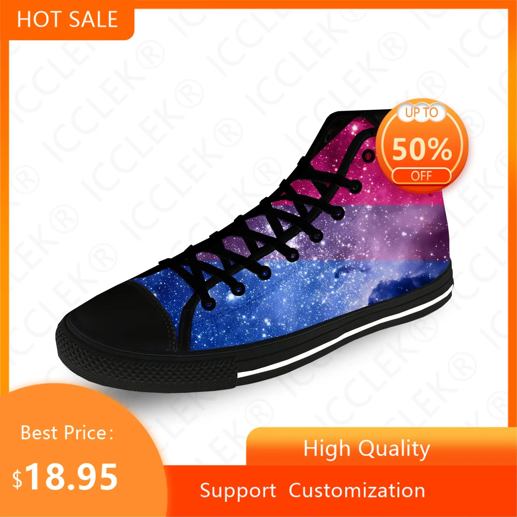 

Кроссовки Bi Bisexual Bisexualy Pride ЛГБТ с флагом, крутые повседневные тканевые холщовые кроссовки с высоким верхом и 3D принтом для мужчин и женщин, легкие дышащие кроссовки