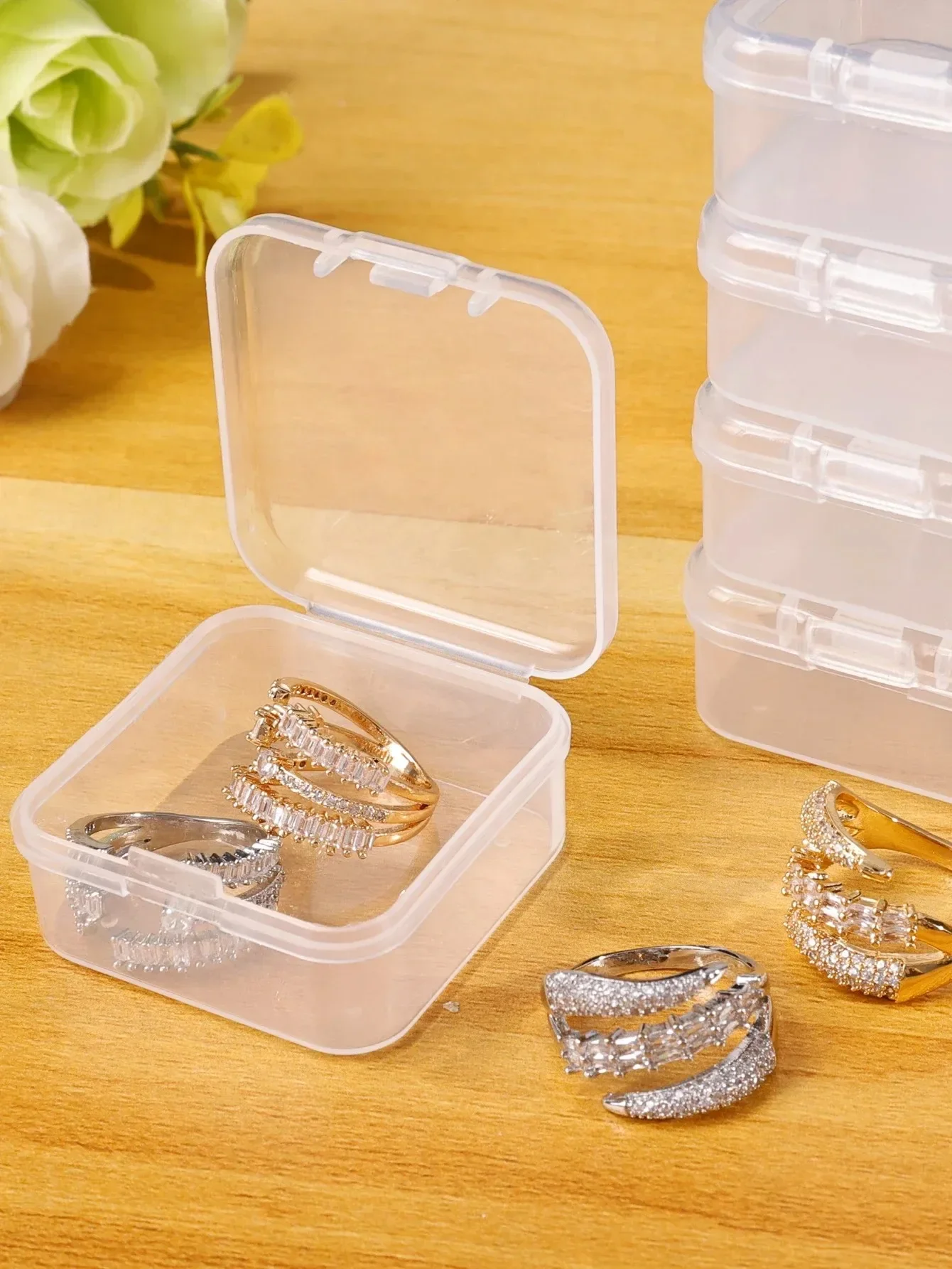 Mini Storage Box Transparent Square Plastic Box Earrings Jewelry Packaging Storage Small Square Jewelry Organizer 60/100PCS