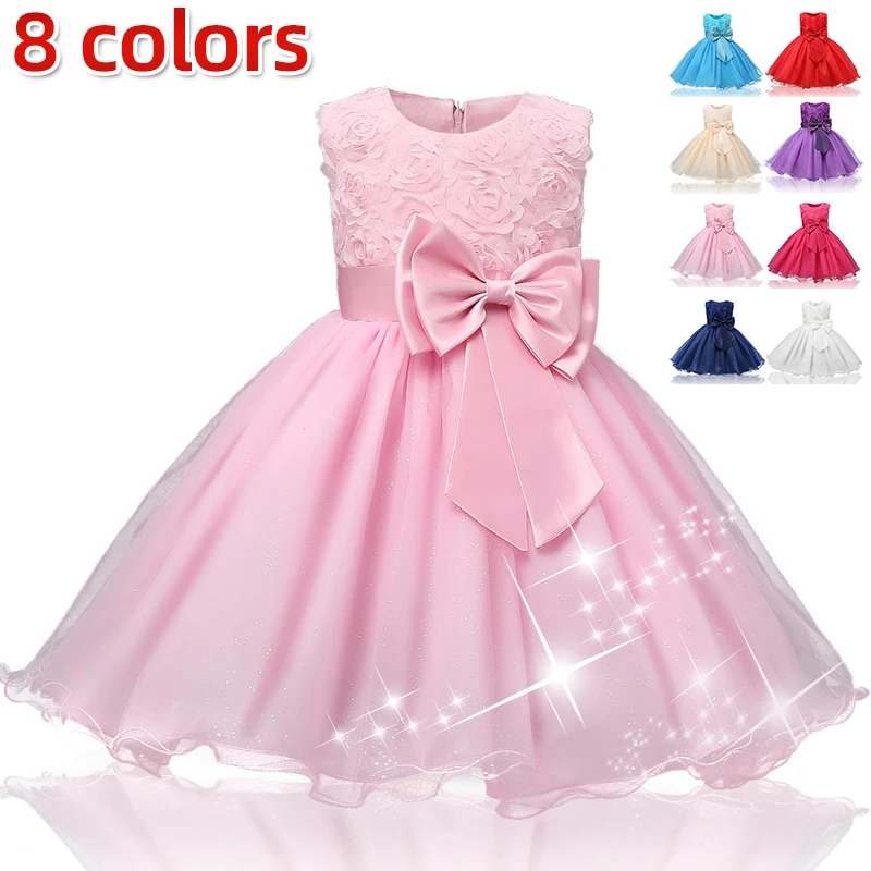 Baby Girls Dress Princess Party Dress Flower Elegant Wedding Gown Big Bow Birthday Kids Dresses for Girls Children Tutu Dresses girls dress princess costume