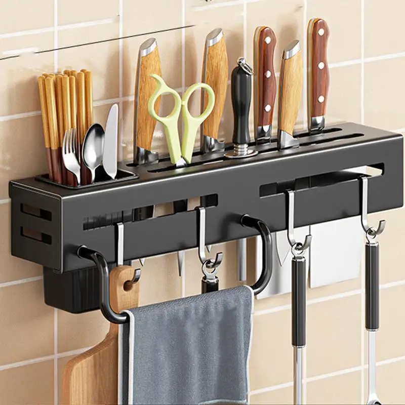 Wall Hanger For Knives Chopsticks Holder Multifunctional No Punch With Hooks Knives Rack For Storing Chopsticks Scissors