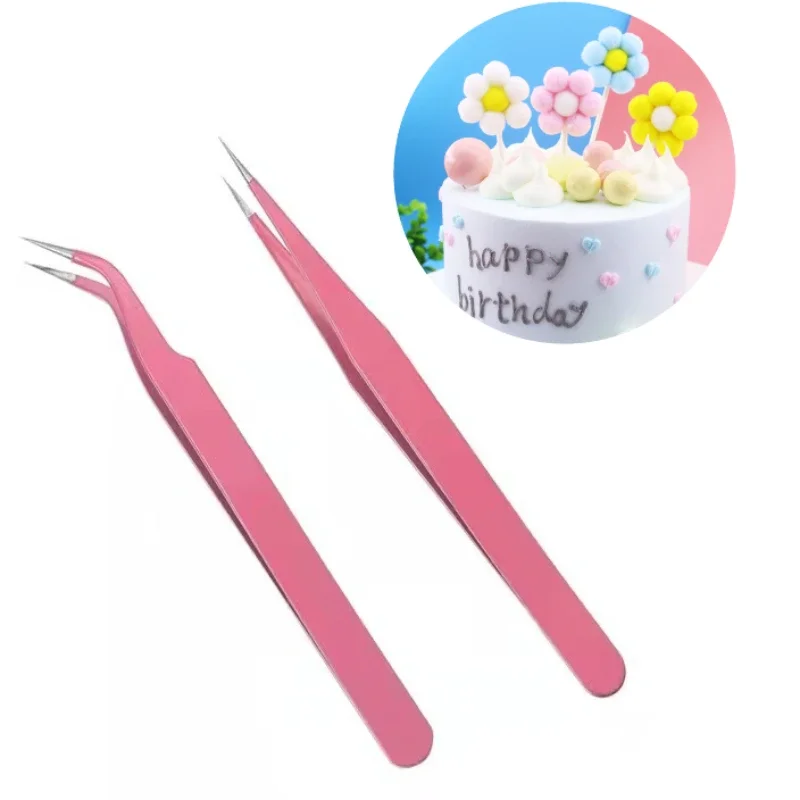 Anti-static Elbow and Straight Stainless Steel Tweezers 2Pcs/set Cake Mold Sugarcraft Tool for Kitchen Bake ware Decoration stainless steel tweezers cake decoration cake decorations baking decorations cake bakeware cake decorating tools baking supply
