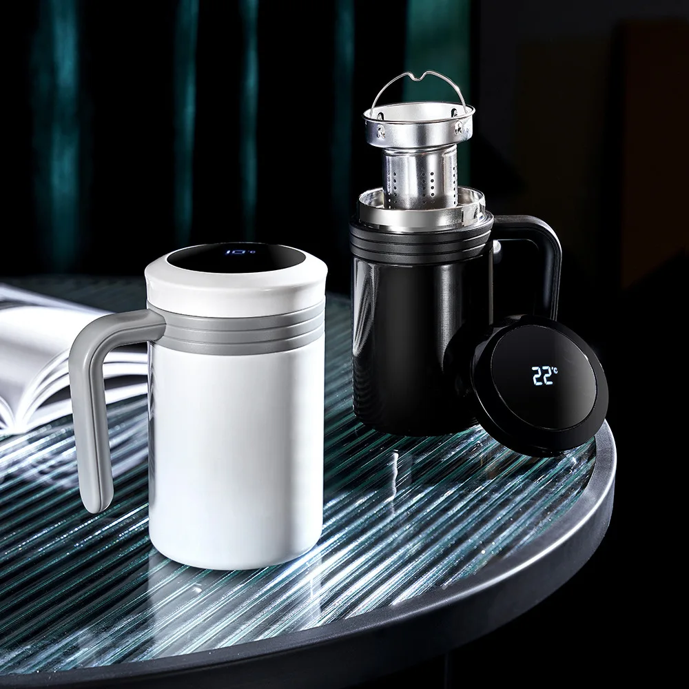 

316 Stainless Steel Mirror Inner Tank with Tea Leak Office Mug Large Capacity Touch Display Temperature Thermos Cup 480ml