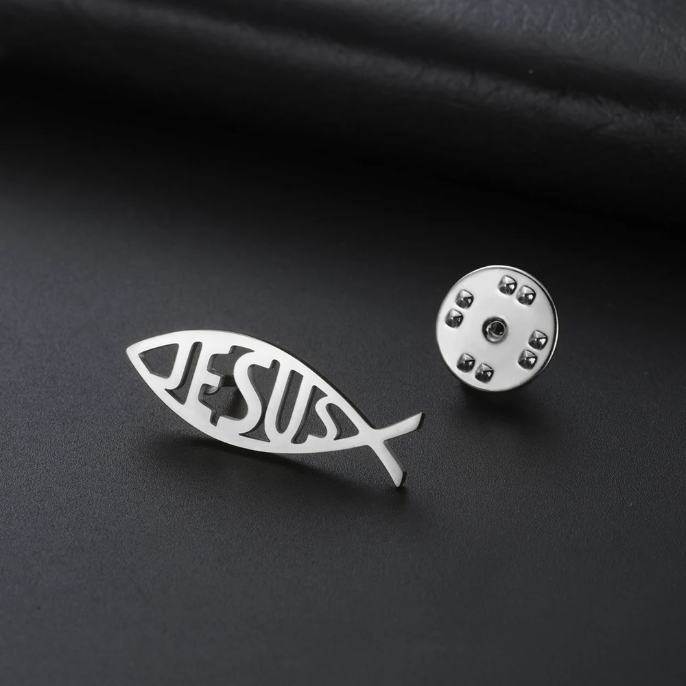 Dawapara Vintage Jesus Fisch Ichthys Brosche Religiöses Geschenk Christlicher Glaube Symbol Anstecknadel Edelstahl Schmuck – Detail 14