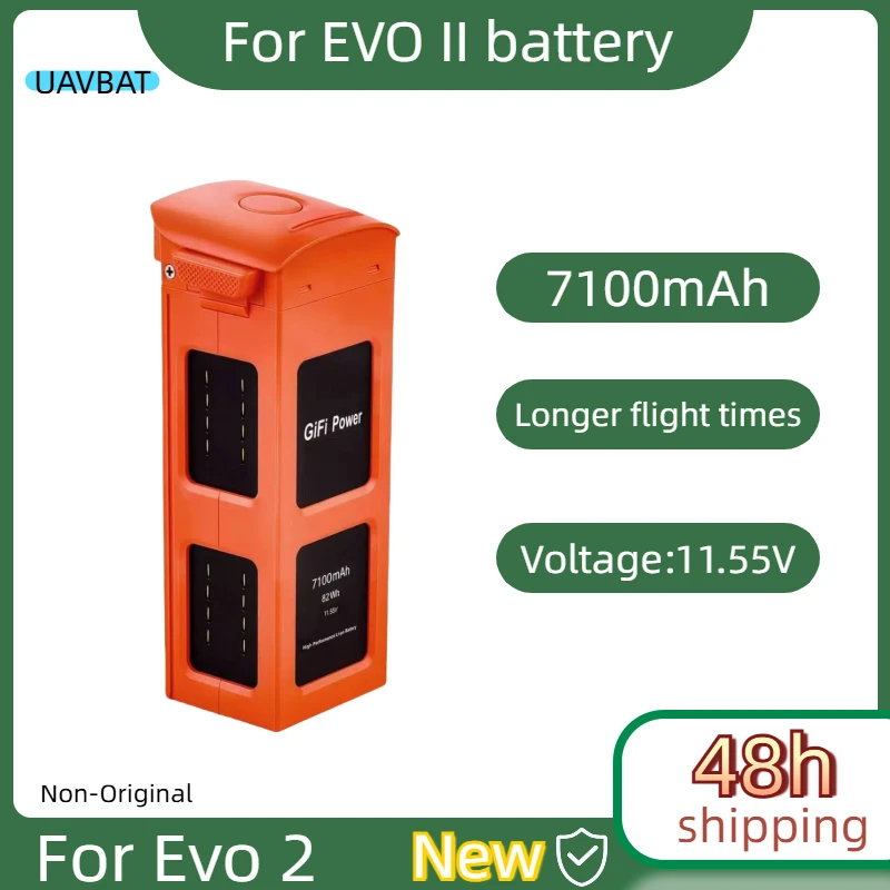 Batterie intelligente pour drone EVO II, 7100mAh, 82Wh, autonomie 40 min, posée sur une surface blanche.