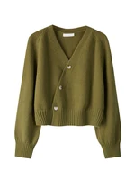 Autumn Winter Skew Button Cardigan V-neck Sweater Women Knitted Long Sleeve Tops Korean Loose Solid Cashmere Sweater for Woman 1