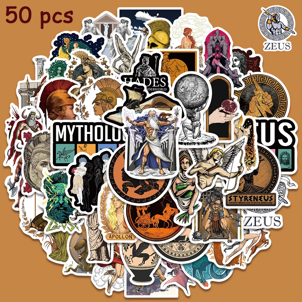 50pcs Greek Mythology Aesthetics Stickers Funny Graffiti Decals For Laptop Luggage Skateboard Scrapbook Diary Sticker journamm 15pcs pack gold foil butterfly stickers diy scrapbook collage stationery decor diary aesthetics pet materials stickers