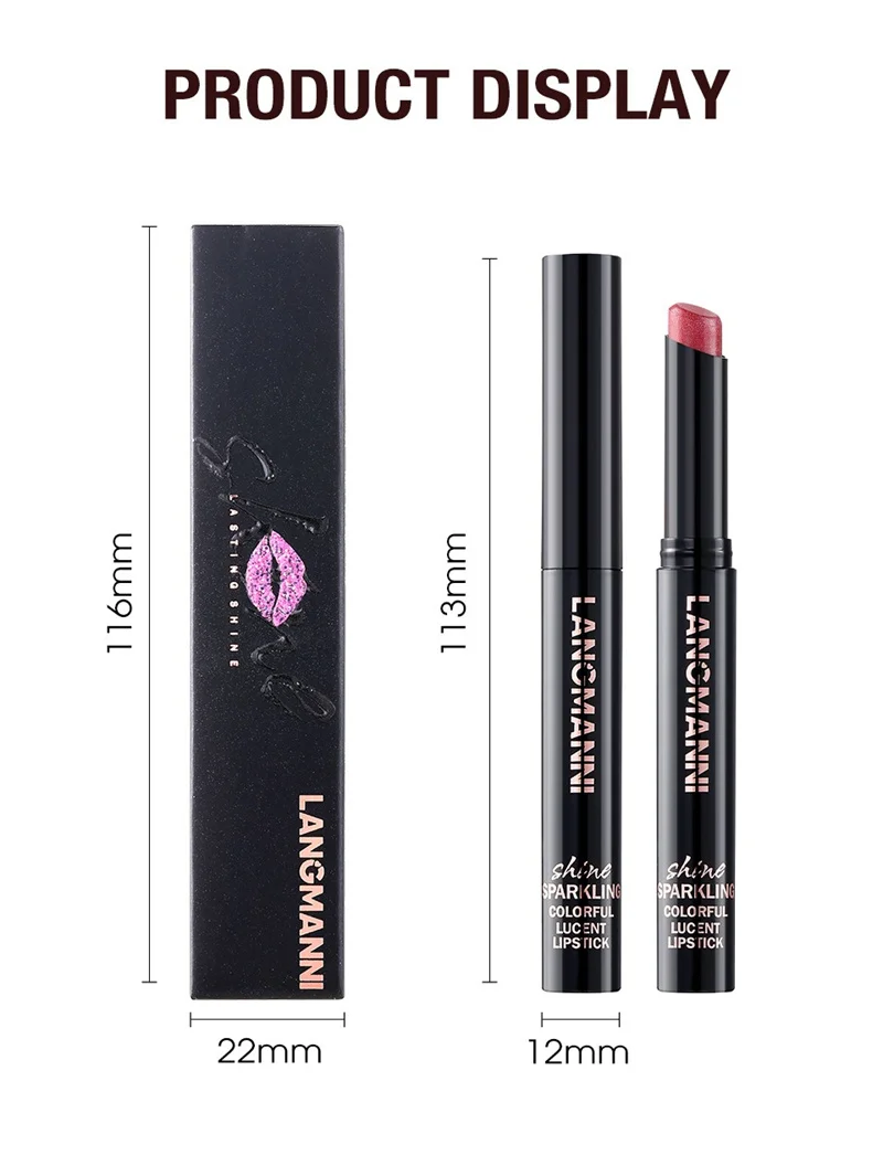 Glitzer Diamant Lippenstift Wasserfest Langanhaltend Feuchtigkeitsspendend_voghion.com
