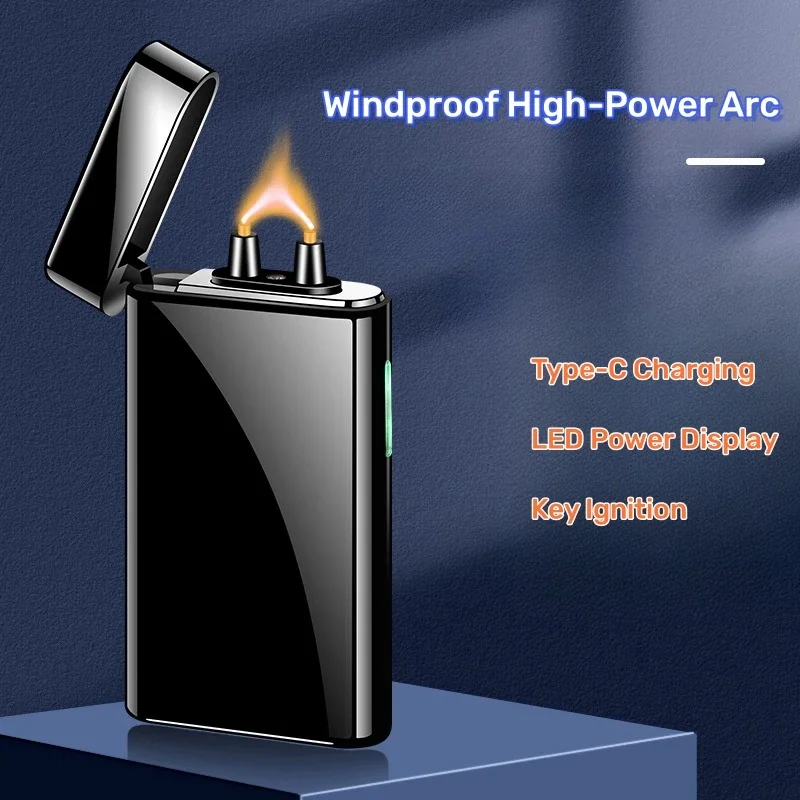 

Outdoor Windproof High Power Arc Metal Lighter Type-C Charging Portable LED Power Display Lighter Men's Cigarette Igniter