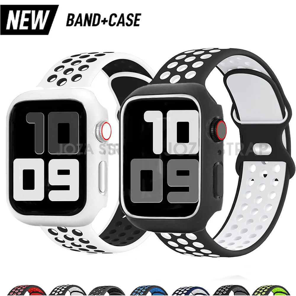 Case+Strap For Apple Watch band 44mm 45mm 38mm 42mm 41mm Silicone watchband  suit bracelet for iWatch series 3 4 5 6 se 7 band