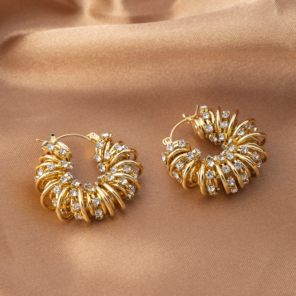 خمر الجوف حجر الراين دوامة هوب أقراط الزفاف للنساء...