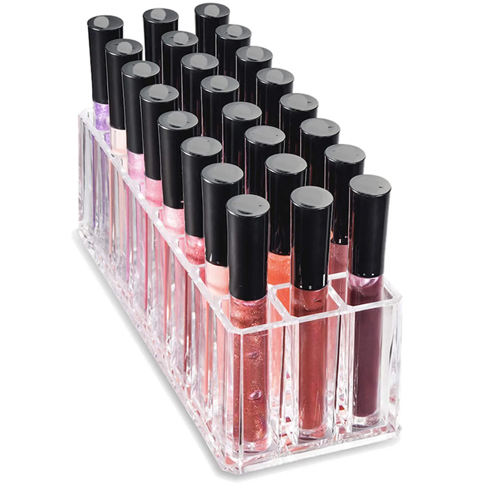 24 Slots Makeup Organizer Lipstick Holder Display Case Clear Lipstick Organizer Makeup Brush Holder Drawer Vanity Bathroom 2