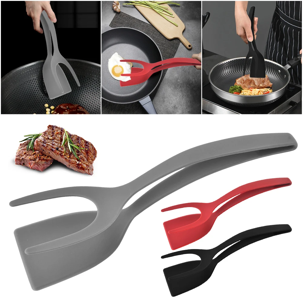 Cooking Spatula Silicone Spatula Cooking Tongs Steak Spatula Kitchen Cooking Utensils 2 In 1 Steak Spatula Tongs Toast Pancake Egg Flip Tongs Silicone Grip Steak Spatula Clamp Cooking Accessories Gadget Tools