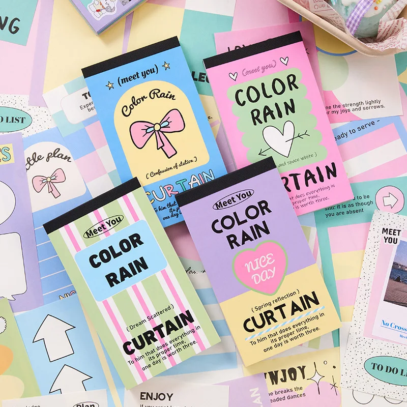 

100pcs/lot Memo Pads Material Paper Colour rain screen Junk Journal Scrapbooking Cards Retro Background Decoration
