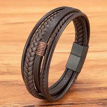 Pulseira de Couro Trançado Luxuosa: Elegância em Camadas para Homens