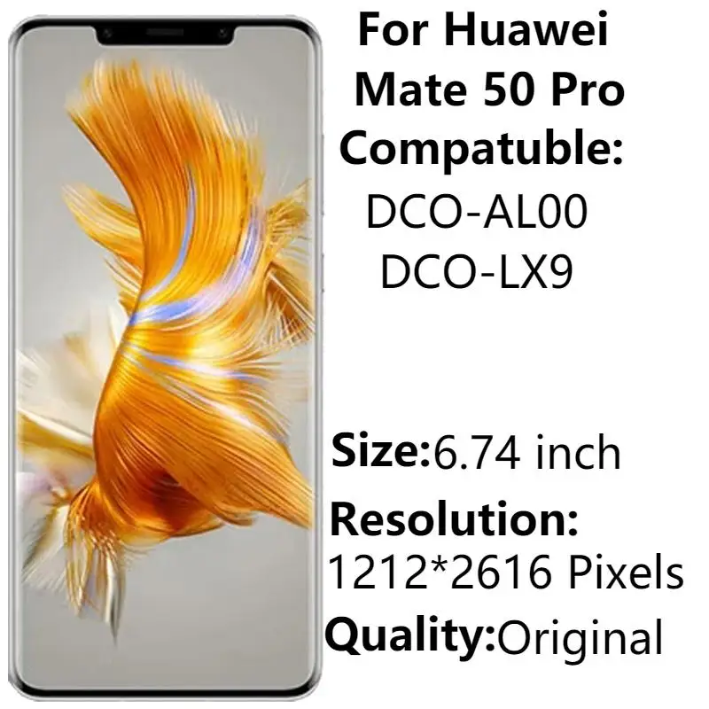 6.74 "Amoled Originale Per Huawei Mate 50 Pro Dco-Al00 Dco-Lx9 Display Lcd Con Cornice Touch Screen Digitizer Assembly Sostituzione