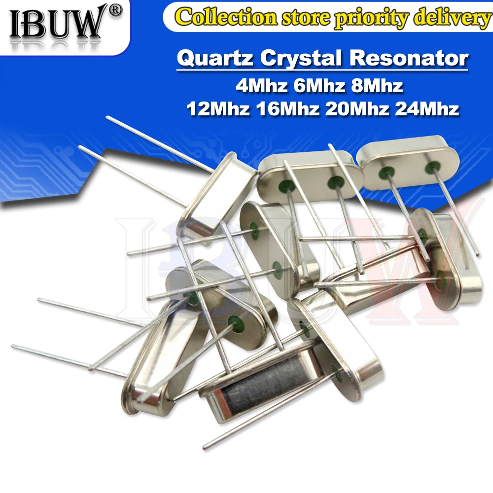 Quartz Crystal Resonator 10PCS 4Mhz 6Mhz 8Mhz 12Mhz 16Mhz 20Mhz 24Mhz 32.768K 32.768K HC49S 8.000MHZ